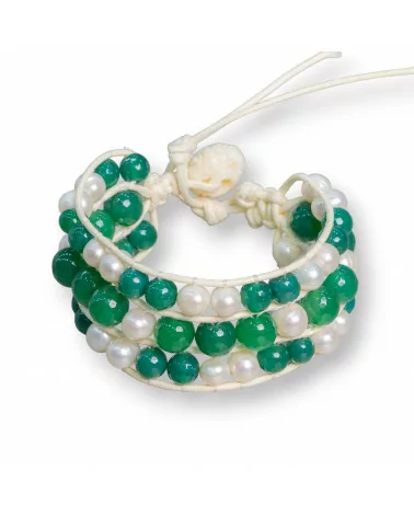 Bracciale Intrecciato Di Pietre Dure E Perle Di Fiume A 3 File Agata Verde-BRACCIALI DI PIETRE DURE | Worldofjewel.com