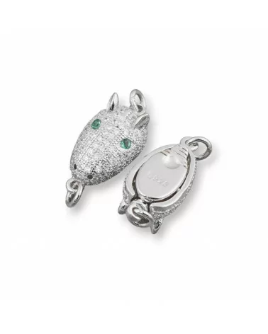 Chiusura Di Argento 925 Con Zirconi Micropave Testa Di Armadillo 8,5x14mm 2pz Rodiato Con Occhi Verde-CHIUSURE DI ARGENTO | Worldofjewel.com