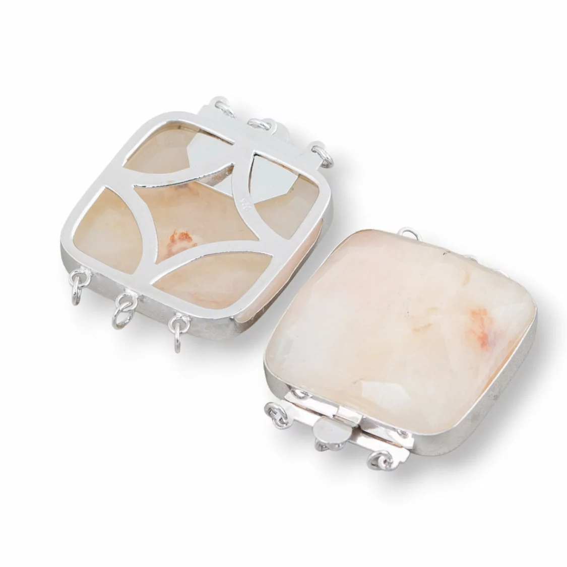 Chiusura In Argento 925 E Pietre Dure Quadrato Sfaccettato 30mm 1pz Calcite-CHIUSURE CON PIETRE E PERLINE | Worldofjewel.com