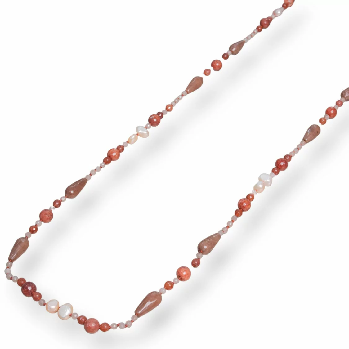 Collana Di Pietre Dure A Goccia E Sfere Con Perle Di Fiume Con Nodini 160cm MOD2-OFFERTE COLLANE | Worldofjewel.com