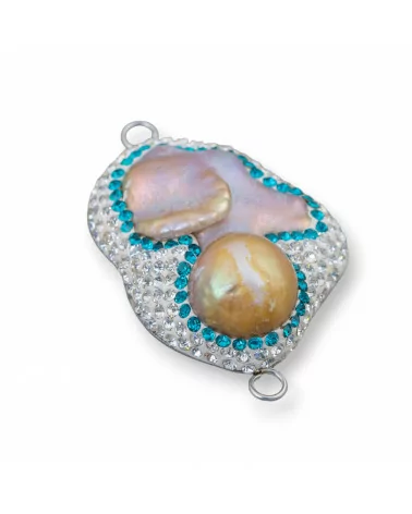 Componente Cabochon Di Perle Di Fiume Barocche Con Strass E Ottone Forma Irregolare 30x48mm 1pz Bianco E Azzurro Con Perle Lill-COMPONENTI DI PIETRE DURE | Worldofjewel.com