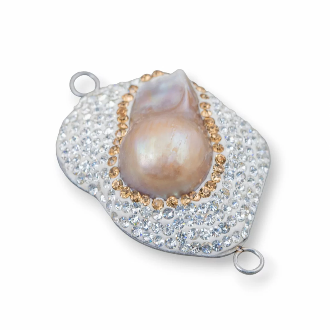 Componente Cabochon Di Perle Di Fiume Barocche Con Strass E Ottone Forma Irregolare 30x48mm 1pz Bianco E Oro Con Perle Lilla-COMPONENTI DI PIETRE DURE | Worldofjewel.com