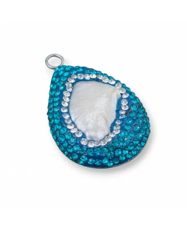 Componente Cabochon Di Perle Di Fiume Barocche Con Strass E Ottone Forma Irregolare 30x48mm 1pz Blu E Bianco-COMPONENTI DI PIETRE DURE | Worldofjewel.com