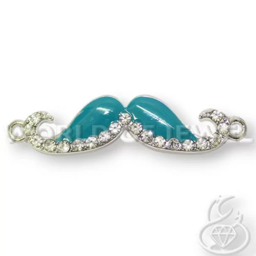 Componente Di Ottone Baffo Moustache 55x12mm 18pz Rodiato Blu Petrolio-CONNETTORI CON STRASS | Worldofjewel.com