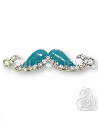 Componente Di Ottone Baffo Moustache 55x12mm 18pz Rodiato Blu Petrolio-CONNETTORI CON STRASS | Worldofjewel.com