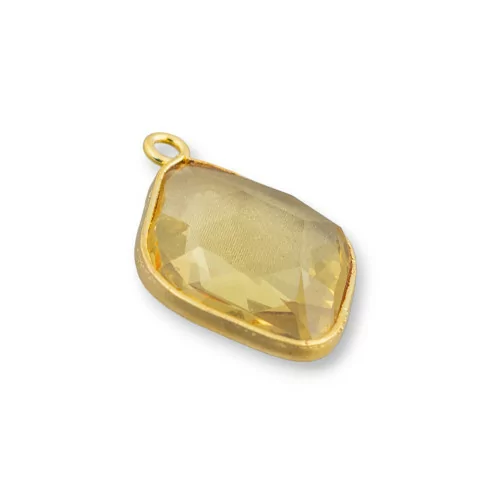 Connettore Componente Cabochon Incastonato Di Cristalli Rombo 17x22mm Con 1 Anellino 10pz Dorato Giallo- ROMBO | Worldofjewel.com