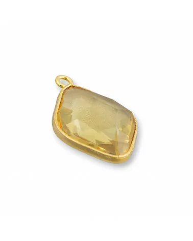 Connettore Componente Cabochon Incastonato Di Cristalli Rombo 17x22mm Con 1 Anellino 10pz Dorato Giallo- ROMBO | Worldofjewel.com