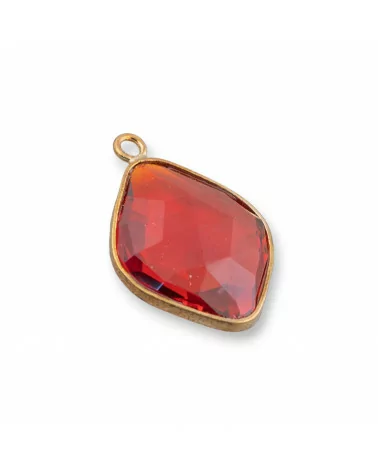 Connettore Componente Cabochon Incastonato Di Cristalli Rombo 17x22mm Con 1 Anellino 10pz Dorato Rosso- ROMBO | Worldofjewel.com