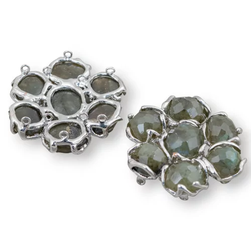 Componente Intramezzo Di Ottone Con 7 Cabochon Di Pietre Dure 1pz Labradorite Rodiato- A 7 PIETRE | Worldofjewel.com