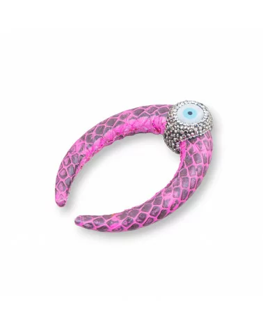 Componente Intramezzo Di SimilPelle Con Strass Marcasite E Pietre Dure Cabochon 50x70mm 1pz Fucsia-COMPONENTI DI SIMILPELLE | Worldofjewel.com