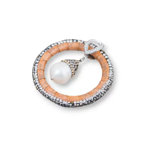 Componente Intramezzo Di SimilPelle Di Perle Di Fiume Con Marcasite Strass 45mm Beige-COMPONENTI DI SIMILPELLE | Worldofjewel.com