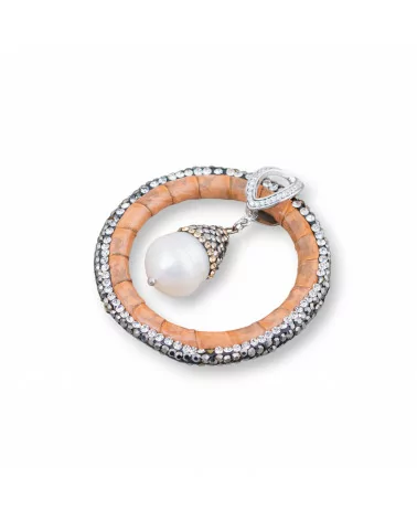 Componente Intramezzo Di SimilPelle Di Perle Di Fiume Con Marcasite Strass 45mm Beige-COMPONENTI DI SIMILPELLE | Worldofjewel.com