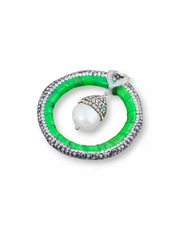 Componente Intramezzo Di SimilPelle Di Perle Di Fiume Con Marcasite Strass 45mm Verde-COMPONENTI DI SIMILPELLE | Worldofjewel.com