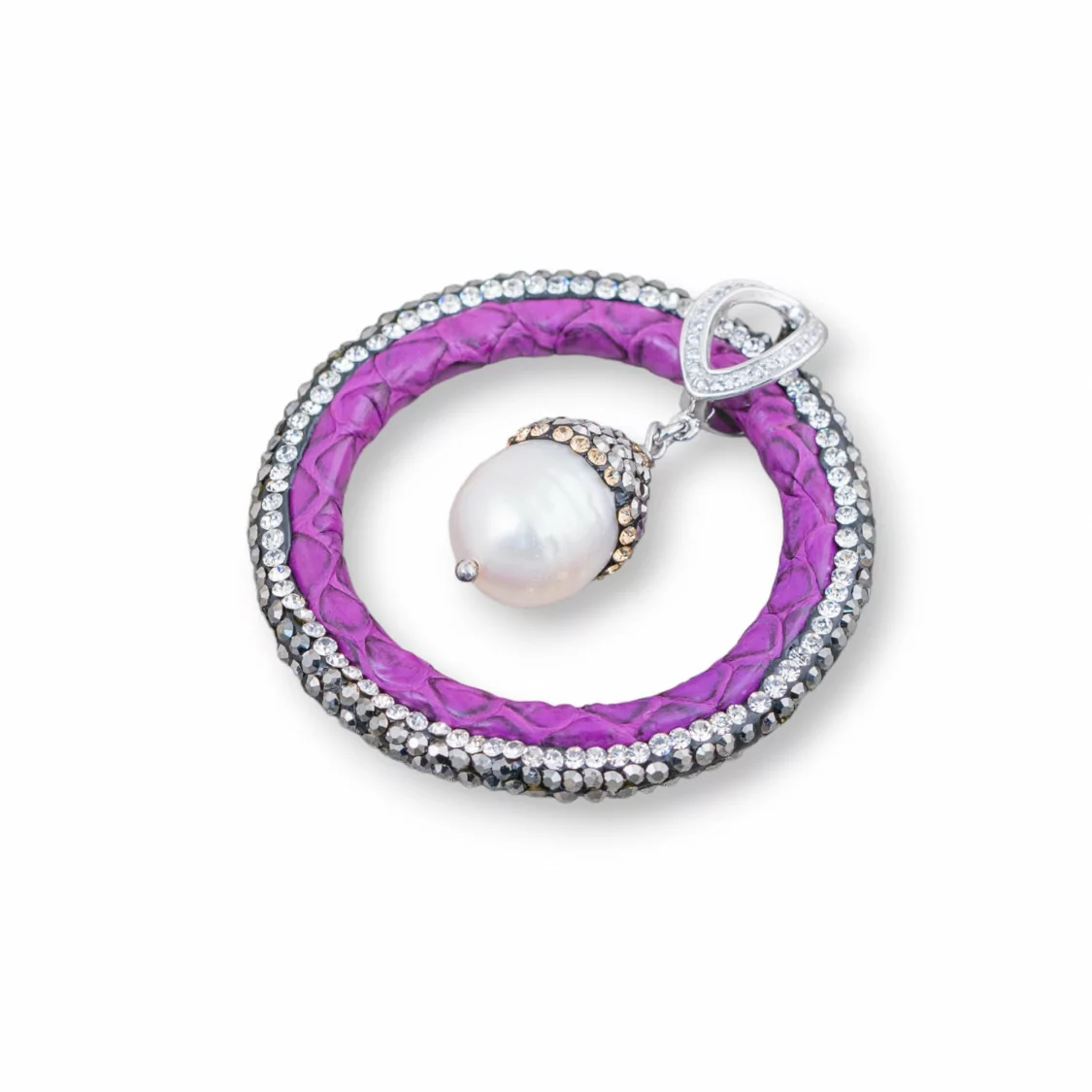 Componente Intramezzo Di SimilPelle Di Perle Di Fiume Con Marcasite Strass 45mm Viola-COMPONENTI DI SIMILPELLE | Worldofjewel.com