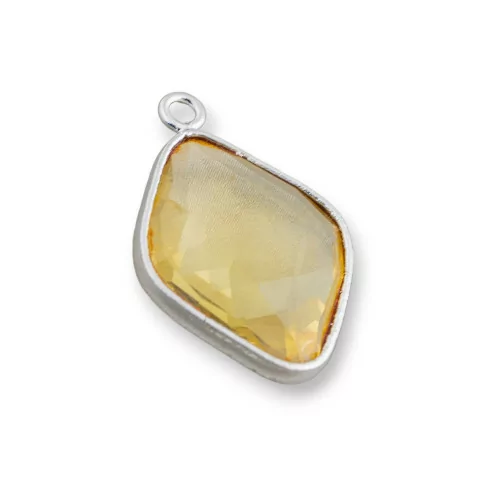 Connettore Componente Cabochon Incastonato Di Cristalli Rombo 17x22mm Con 1 Anellino 10pz Rodiato Giallo- ROMBO | Worldofjewel.com