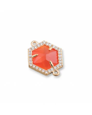 Connettore Componente Di Ottone Con Occhio Di Gatto Incastonati e Zirconi Esagono 14mm 10pz Dorato Arancio-CABOCHON BORDATI E INCASTONATI | Worldofjewel.com