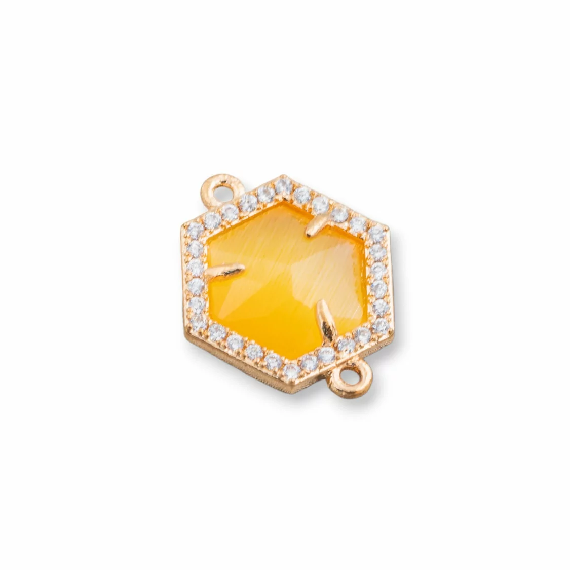 Connettore Componente Di Ottone Con Occhio Di Gatto Incastonati e Zirconi Esagono 14mm 10pz Dorato Giallo-CABOCHON BORDATI E INCASTONATI | Worldofjewel.com