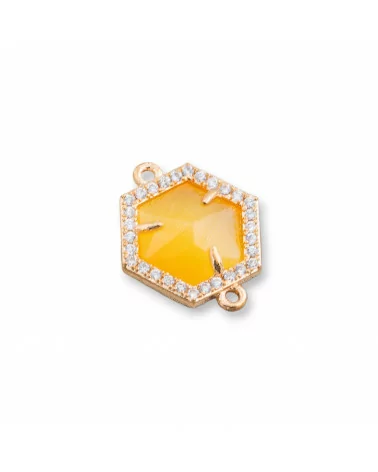 Connettore Componente Di Ottone Con Occhio Di Gatto Incastonati e Zirconi Esagono 14mm 10pz Dorato Giallo-CABOCHON BORDATI E INCASTONATI | Worldofjewel.com