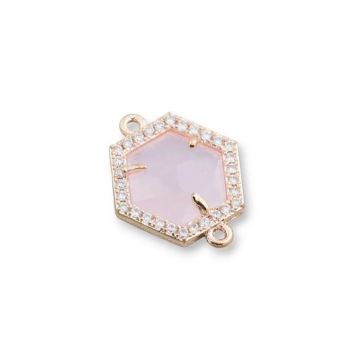 Connettore Componente Di Ottone Con Occhio Di Gatto Incastonati e Zirconi Esagono 14mm 10pz Dorato Rosa-CABOCHON BORDATI E INCASTONATI | Worldofjewel.com