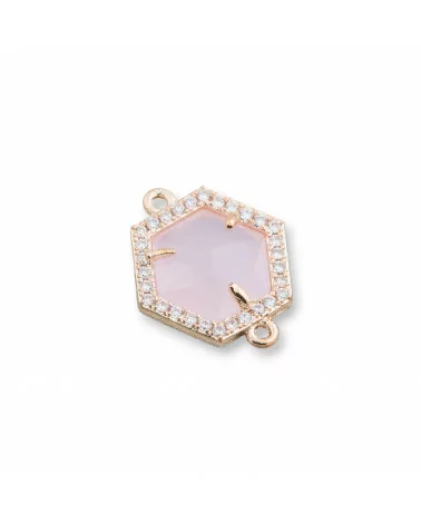 Connettore Componente Di Ottone Con Occhio Di Gatto Incastonati e Zirconi Esagono 14mm 10pz Dorato Rosa-CABOCHON BORDATI E INCASTONATI | Worldofjewel.com