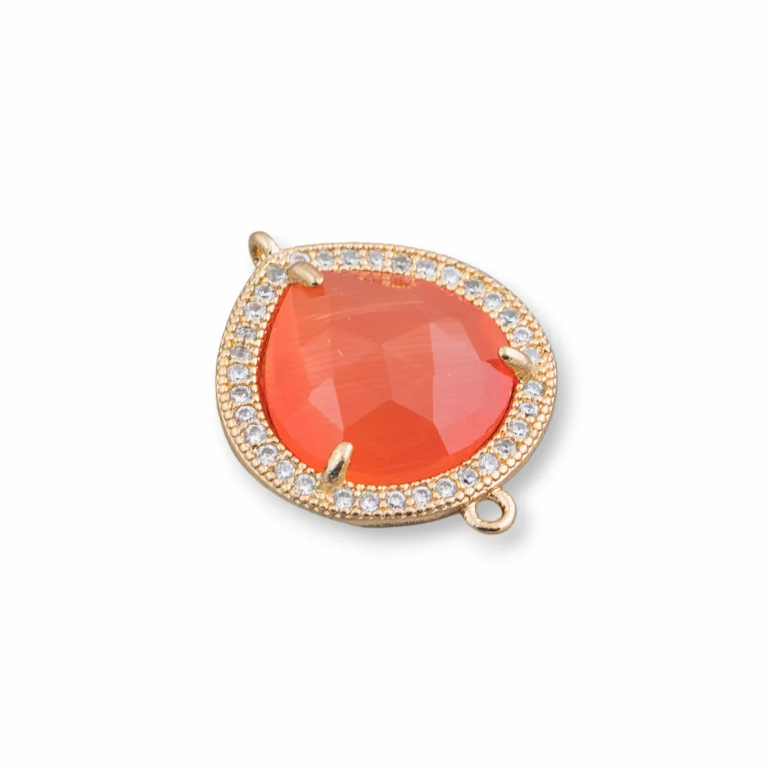 Connettore Componente Di Ottone Con Occhio Di Gatto Incastonati e Zirconi Goccia 16x16mm 10pz Dorato Arancio- GOCCE | Worldofjewel.com