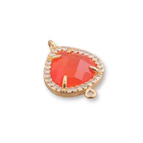 Connettore Componente Di Ottone Con Occhio Di Gatto Incastonati e Zirconi Goccia 2 16x16mm 10pz Dorato Arancio- GOCCE | Worldofjewel.com