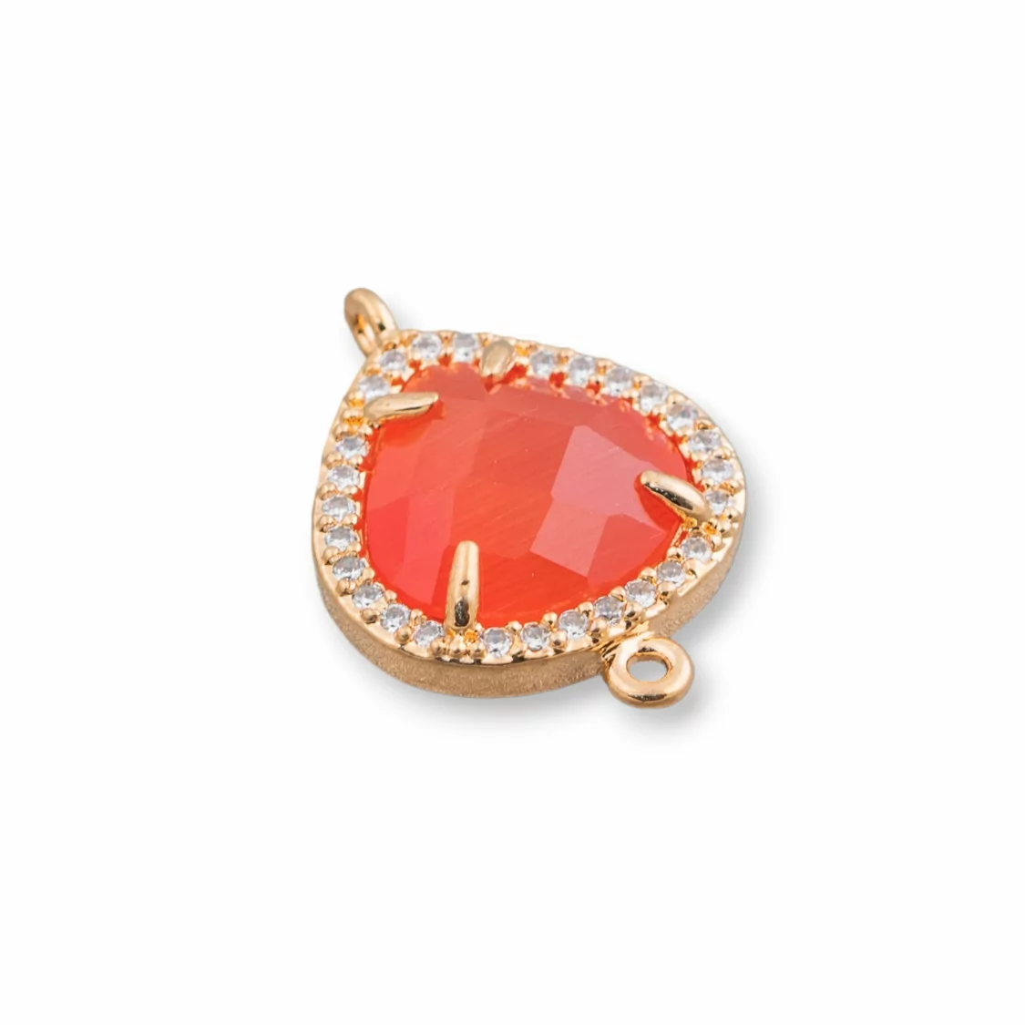 Connettore Componente Di Ottone Con Occhio Di Gatto Incastonati e Zirconi Goccia 2 16x16mm 10pz Dorato Arancio- GOCCE | Worldofjewel.com