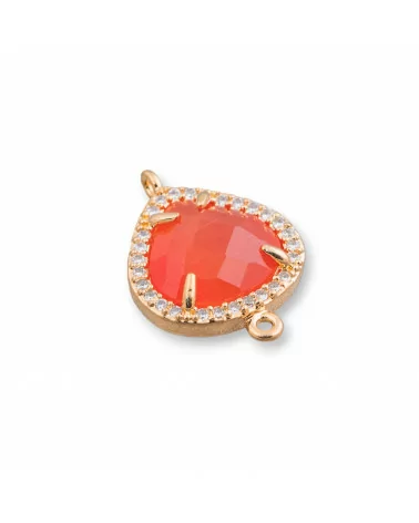 Connettore Componente Di Ottone Con Occhio Di Gatto Incastonati e Zirconi Goccia 2 16x16mm 10pz Dorato Arancio- GOCCE | Worldofjewel.com