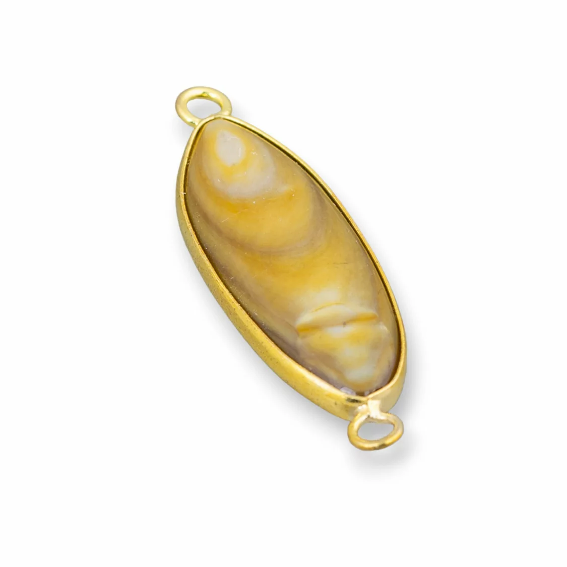 Connettore Componente Di Ottone Con Madreperla Incastonati Riso 10x38mm 10pz Giallo E Dorato-CABOCHON BORDATI E INCASTONATI | Worldofjewel.com