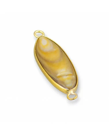 Connettore Componente Di Ottone Con Madreperla Incastonati Riso 10x38mm 10pz Giallo E Dorato-CABOCHON BORDATI E INCASTONATI | Worldofjewel.com