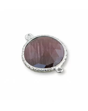 Connettore Componente Di Ottone Di Occhio Di Gatto Tondo 20mm Con 2 Anellini 10pz Rodiato Viola- TONDO | Worldofjewel.com