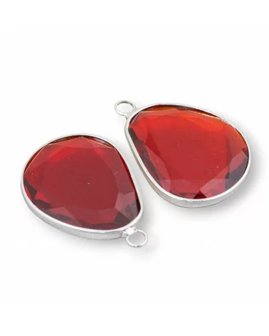 Connettore Componente Incastonato Di Cristalli Mango Irregolare 20x25mm Con 1 Anellino 10pz Rodiato Rosso- MANGO | Worldofjewel.com