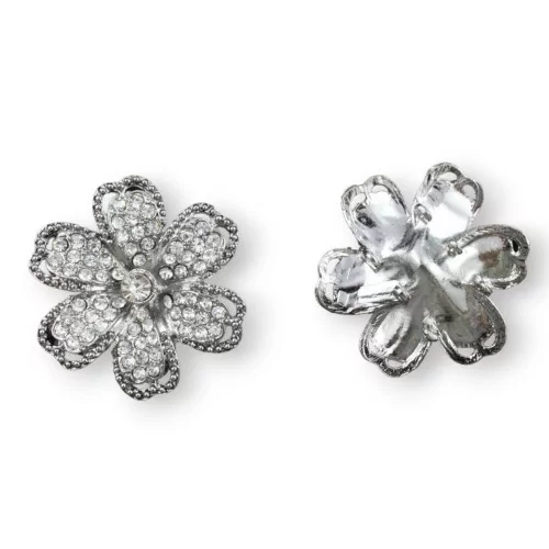 Distanziatore Di Ottone Rodiato Con Strass A 6 Anellini Fiore 42mm 1pz-CONNETTORI LISCI | Worldofjewel.com