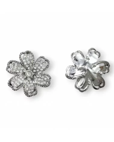 Distanziatore Di Ottone Rodiato Con Strass A 6 Anellini Fiore 42mm 1pz-CONNETTORI LISCI | Worldofjewel.com