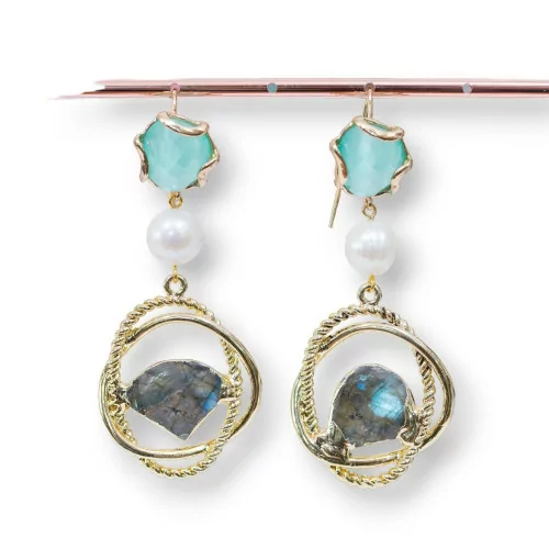 Orecchini A Monachella Di Bronzo Con Elementi Di Occhio Di Gatto E Perle Di Fiume Con Druzi i Pietre Dure Acqua-BRONZO CRYSTAL | Worldofjewel.com