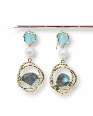 Orecchini A Monachella Di Bronzo Con Elementi Di Occhio Di Gatto E Perle Di Fiume Con Druzi i Pietre Dure Acqua-BRONZO CRYSTAL | Worldofjewel.com