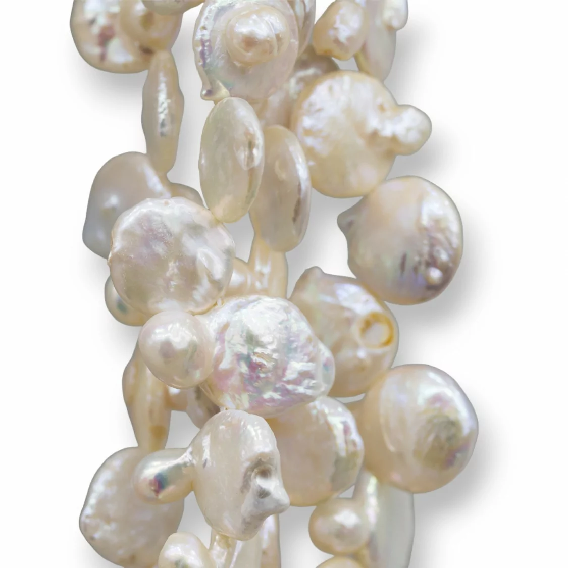 Perle Di Fiume Barocche Piatte Briolette 16-20mm Bianco-PERLE FANTASIA ECONOMICA | Worldofjewel.com