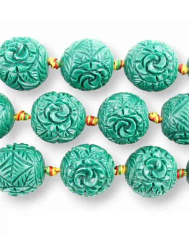 Resina Sfera Incisa 18mm Fiore Verde-RESINA A FILO | Worldofjewel.com