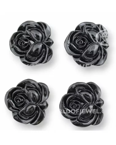 Resina Rosa Bifaccia 33mm 10pz Nero-RESINA A FILO | Worldofjewel.com