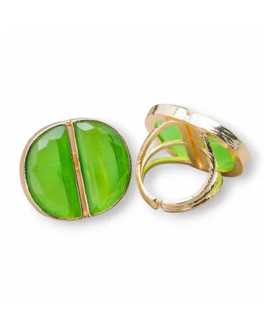 Anello Di Bronzo Con Occhio Di Gatto Doppia Mezzaluna 25x28mm Misura Regolabile Verde Chiaro-ANELLI BRONZO E OCCHIO DI GATTO | Worldofjewel.com