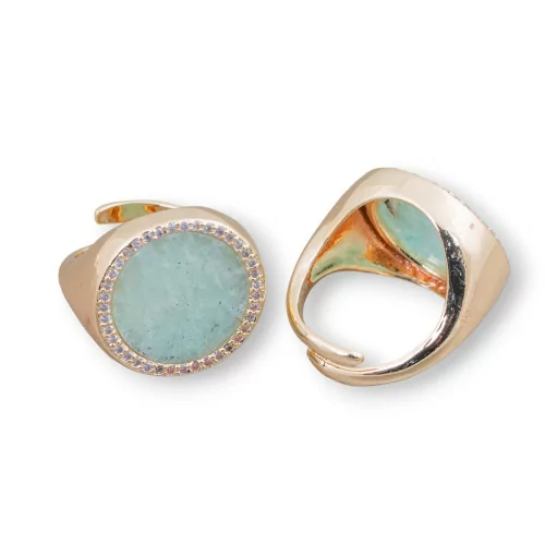 Anello Di Bronzo Con Pietra Naturale A Piastra Con Zirconi 20mm Misura Regolabile Amazonite-ANELLI BRONZO E OCCHIO DI GATTO | Worldofjewel.com