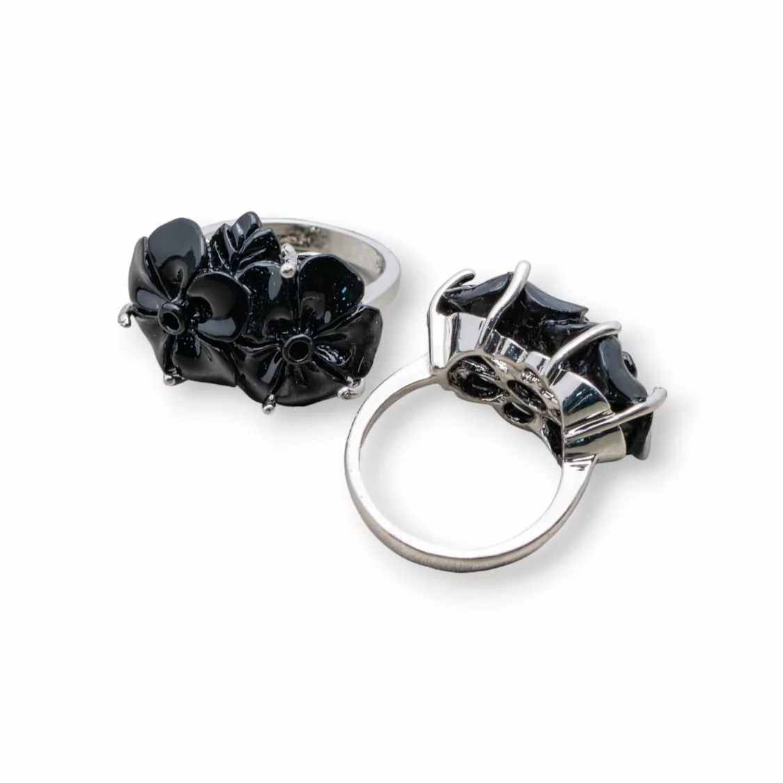 Anello Di Bronzo E Resina Fiore 22x16mm Nero-ANELLI BIJOUX | Worldofjewel.com