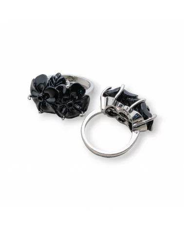 Anello Di Bronzo E Resina Fiore 22x16mm Nero-ANELLI BIJOUX | Worldofjewel.com