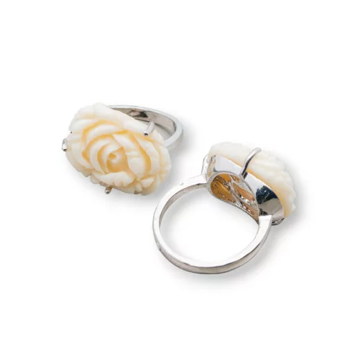 Anello Di Bronzo E Resina Fiore 23x18mm Bianco-ANELLI BIJOUX | Worldofjewel.com