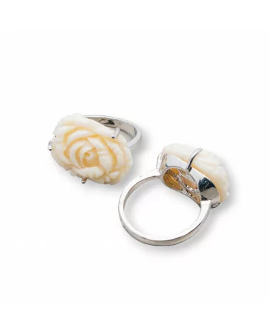 Anello Di Bronzo E Resina Fiore 23x18mm Bianco-ANELLI BIJOUX | Worldofjewel.com