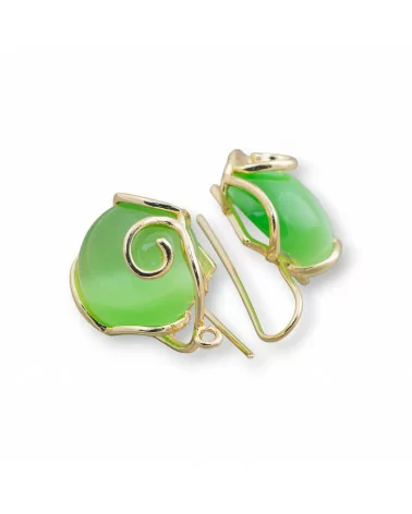 Base Per Orecchini A Monachella Di Bronzo Stile Barocco Con Occhio Di Gatto 22x35mm 2 Paia Verde-BASI CON PIETRE E PERLINE | Worldofjewel.com