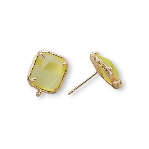 Base Per Orecchini Di Ottone A Perno Con Occhio Di Gatto Sfaccettato Rettangolo 10,5x13mm 5 Paia Giallo Chiaro-BASI CON PIETRE E PERLINE | Worldofjewel.com