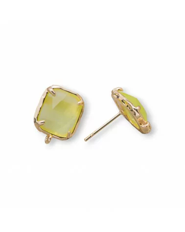 Base Per Orecchini Di Ottone A Perno Con Occhio Di Gatto Sfaccettato Rettangolo 10,5x13mm 5 Paia Giallo Chiaro-BASI CON PIETRE E PERLINE | Worldofjewel.com