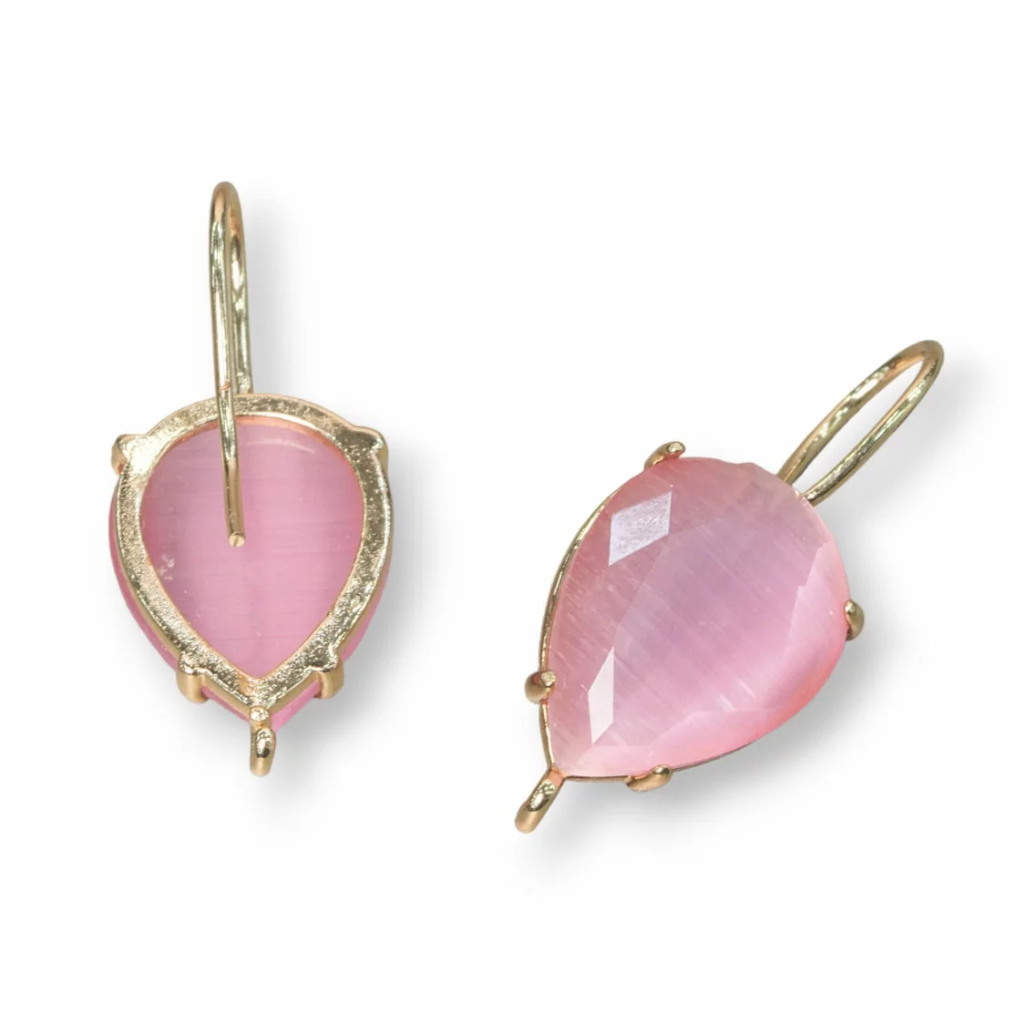 Basi Per Orecchini Di Ottone A Perno Con Cabochon Di Occhio Di Gatto Incastonato A Goccia 13x18mm 6 Paia Rosa-BASI CON PIETRE E PERLINE | Worldofjewel.com