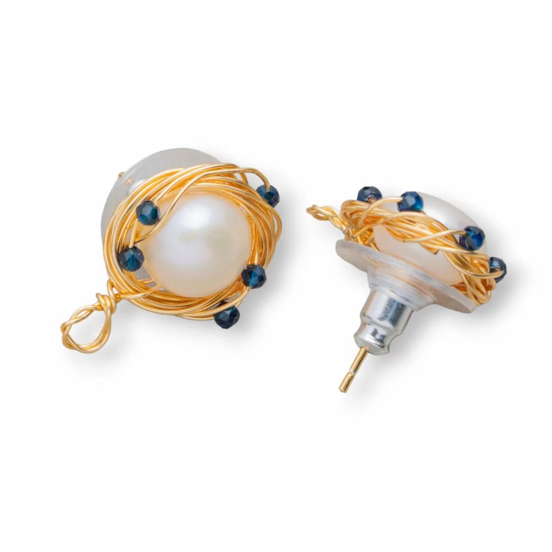 Base Per Orecchini Di Argento 925 A Perno Con Bronzo Perle Di Fiume E Zirconi 13mm 3 Paia Blu-BASI DI ARGENTO 925 | Worldofjewel.com